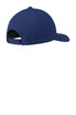 A blue cap with a flexible fit and a back strap, featuring a logo.