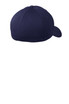 A navy blue cap with a curved brim and a structured back. It features a logo on the side.