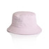 A light pink bucket hat with a wide brim and a simple design, featuring a logo on the side.