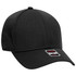 A black 6 panel low profile baseball cap with a logo on the front and a curved brim.