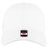 A white low-profile six-panel baseball cap featuring a logo on the front.