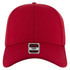 A red low profile baseball cap featuring a logo on the front and a comfortable fit design.