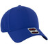 A blue low-profile baseball cap with six panels and a logo on the front.