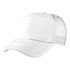 A white foam mesh trucker cap with a solid front panel and a mesh back, featuring an adjustable strap.