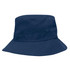 A navy blue twill bucket hat with a toggle, featuring a wide brim and two side buttons.