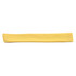 A yellow toggle for a straw hat, featuring a simple and streamlined design. It includes a logo.
