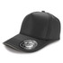 A black cap featuring a structured design and a logo on the front. Ideal for headwear collection.