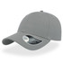 A grey cap with a curved visor and a logo on the side.
