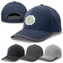 A navy cap with a logo, featuring black, grey, and light grey options, showcasing a sleek design and curved brim.