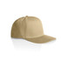 A beige Stock Flex Cap with a flat brim and an adjustable back, featuring a logo on the front.