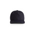 A navy blue cap with a rounded peak and an adjustable strap at the back, featuring a logo.