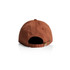 A brown five-panel cap featuring a curved peak and an adjustable strap at the back. Includes a logo on the side.