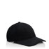 A black cord cap featuring a curved brim and a button on top, with an emblem on the front.