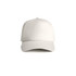A soft cap in a light cream colour with a visor and a logo on the front.