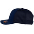 A navy blue cap with a mesh side panel and a curved brim, featuring a logo on the front.