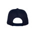 A navy blue mesh flex cap featuring a snapback closure and a breathable design.