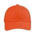 An orange organic cotton twill cap featuring a structured design and a logo on the front.