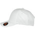A white Falcon Flex Cap displayed from the side, featuring a black logo on the front.