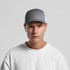 A grey and white mesh contrast trucker cap with a structured peak and a logo on the front.