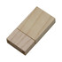 A bamboo flash drive in a light wood finish with a simple, compact design and a logo on the surface.