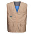 A tan Cooling Vest featuring a front zipper, mesh lining, and two pockets. The interior is a contrasting blue.