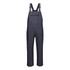 A navy blue pair of waterproof bib and brace overalls with adjustable straps and a chest pocket.