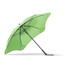 A green BLUNT Classic Umbrella with a unique shape and sturdy black frame, featuring a logo.