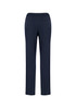 A pair of navy blue women's ultra comfort waist pants with an elastic waistband, featuring a simple design and no embellishments.