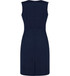 A sleeveless women's dress in navy blue with a V-neck and a back zipper, featuring a split hem.