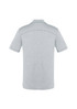 A grey short sleeve polo shirt with a smooth back design and a logo on the upper back.