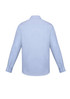 A light blue classic fit long sleeve button-up shirt with a back view and cuffs. Features a logo.