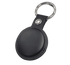 A black tracking tag with a leather-like case and metal keyring attachment.