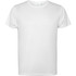 A plain white T-shirt with a simple design, featuring short sleeves and a crew neck. Includes a logo.