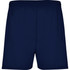 Navy blue sports shorts with an elastic waistband and a simple design, featuring a logo branding.