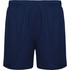 Navy blue sports shorts with an elastic waistband and a simple design, featuring a logo.