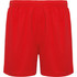 Red sports shorts featuring an elastic waistband and a simple design. Includes a logo at the waistband.