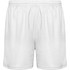 White sport shorts with an elastic waistband and a simple design. The shorts feature a logo on the front.