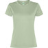 A light green women's T-shirt with a classic crew neckline and short sleeves, featuring a logo.