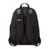 A black backpack with padded, adjustable straps and mesh detailing. It features a logo on the front.
