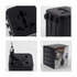 A black mini universal travel adapter with multiple plug configurations and a compact design. Includes a box for packaging.