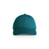 A teal cap with a curved brim, featuring a central panel and a logo on the front.