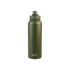 A drink bottle in olive green with a quick release cap and a branding logo on the side.