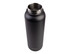 A drink bottle in matte black with a stainless steel neck and a logo, featuring a vacuum quick release cap.
