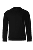 A black sweatshirt featuring raglan sleeves and a small logo on the front.