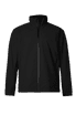 A black men's jacket with a front zipper and a high collar, featuring a logo on the chest.