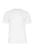 A white men's t-shirt featuring short sleeves and a round neck, with a logo on the front.