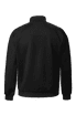A black hybrid jacket with a high collar and long sleeves, featuring a branding logo.