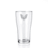 A clear beer glass with an engraved design of a phoenix, featuring a sleek, tall shape.