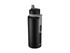 A drink bottle in matte black with a grey lid and handle, featuring a branding logo. Double wall design for insulation.
