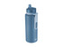 A drink bottle in a blue colour with a double wall design, featuring a lid and a handle. It has a logo.
